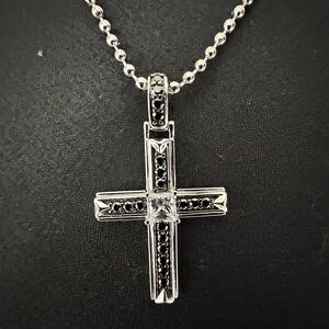 Sterling Silver and Black Cross Pendant Necklace